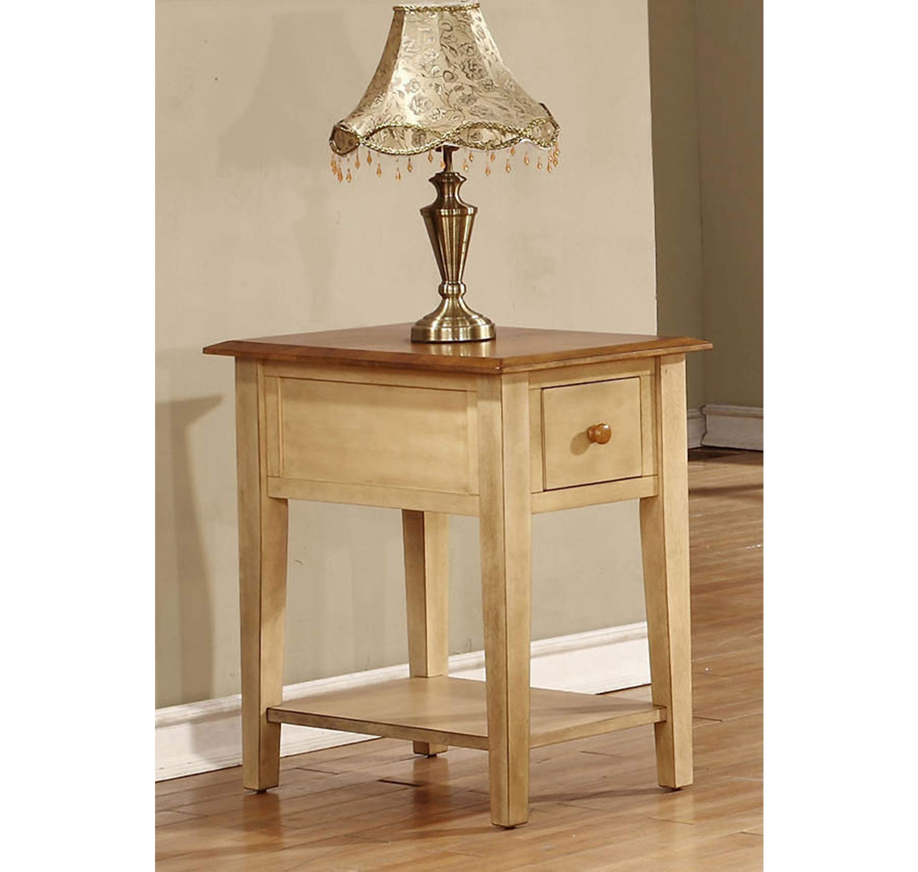 narrow end table with lamp