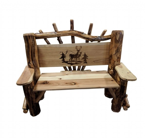 Amish 4 Ft. Park Bench W/Deer Scene-Oak/Aspen