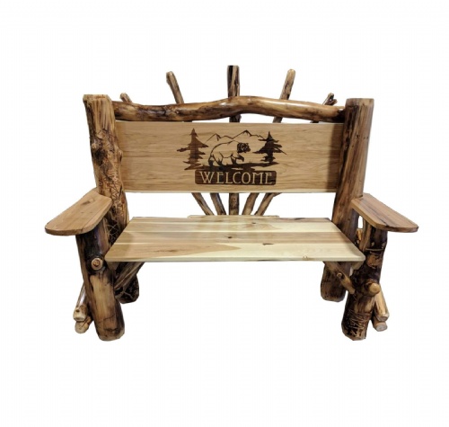 Amish 4Ft.Park Bench W/Bear Scene-Oak/Aspen